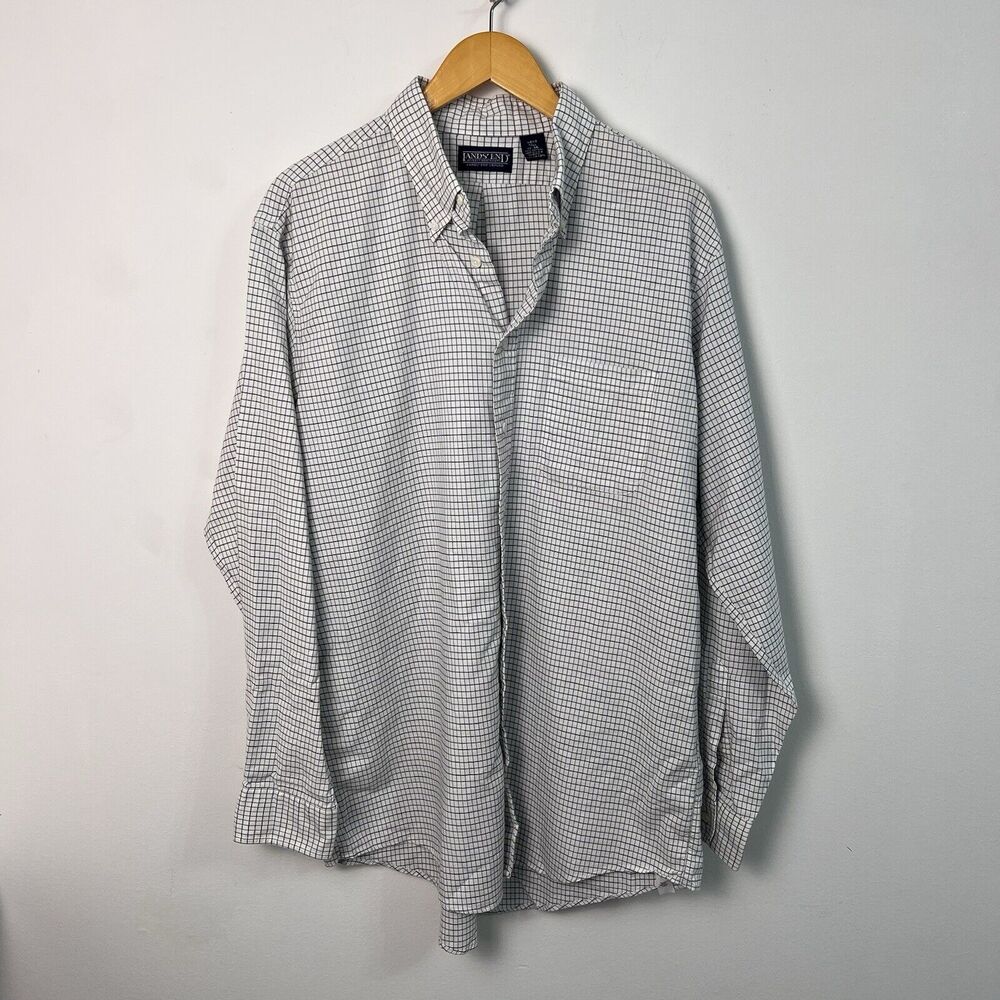 Men's Land's End No Iron Pinpoint Oxford Blue, White Sz. 17-36